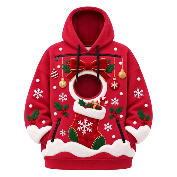 CAIVO Men Women Unisex Christmas Pet Pouch Hoodie Snowman Sweatshirt with Pocket for Dogs Cats With Zipper Pockets For Holiday Party Tops
