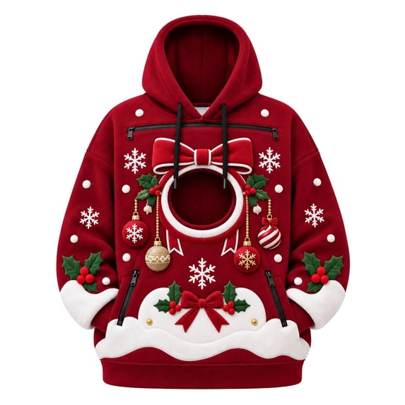 CAIVO Men Women Unisex Christmas Pet Pouch Hoodie Snowman Sweatshirt with Pocket for Dogs Cats With Zipper Pockets For Holiday Party Tops