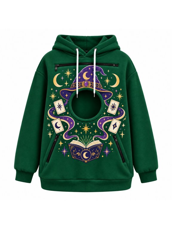 Men Women Unisex Christmas Pet Pouch Hoodie Sweatshirt with Pocket for Dogs Cats With Zipper Pockets For Holiday Party Tops