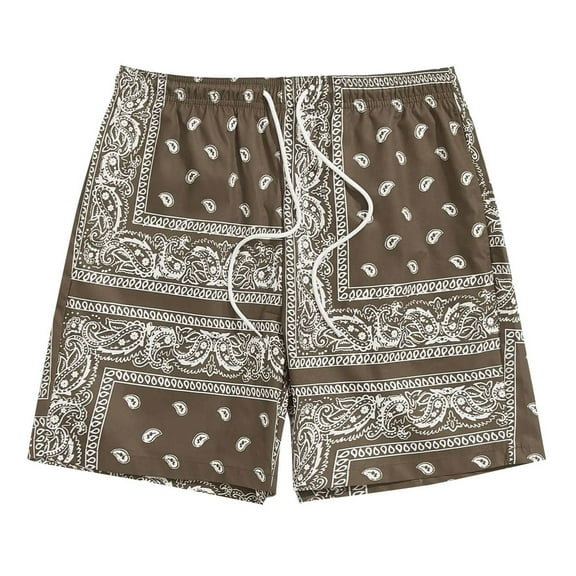 CAIVO Men's Boho Drawstring Waist Paisley Print Summer Beach Shorts Daily Bottoms Trendy