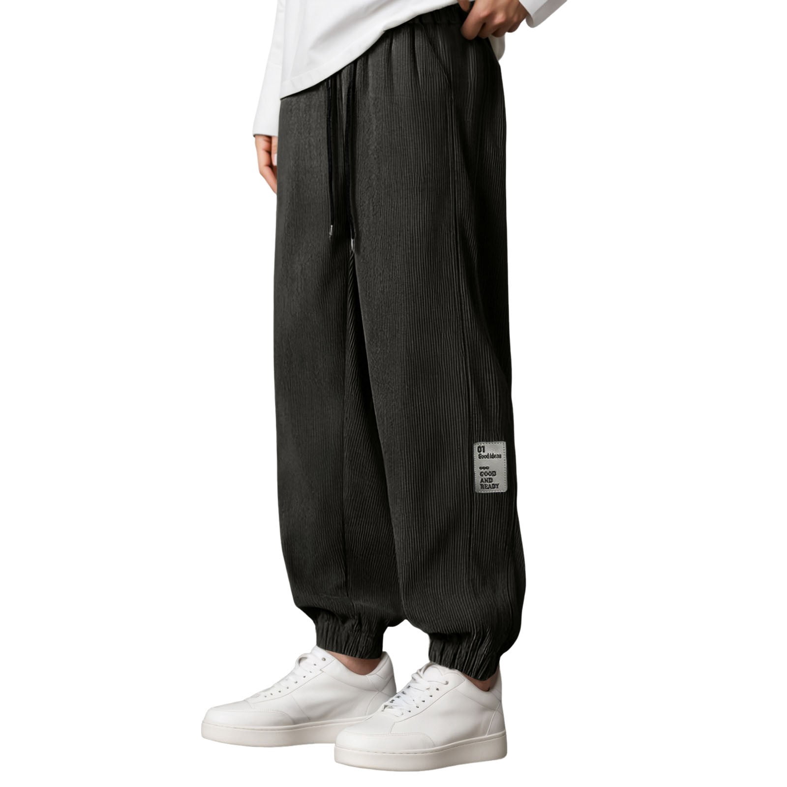 CAIVO Men's Casual Pants Solid Color Relaxed Fit Corduroy Trousers For ...