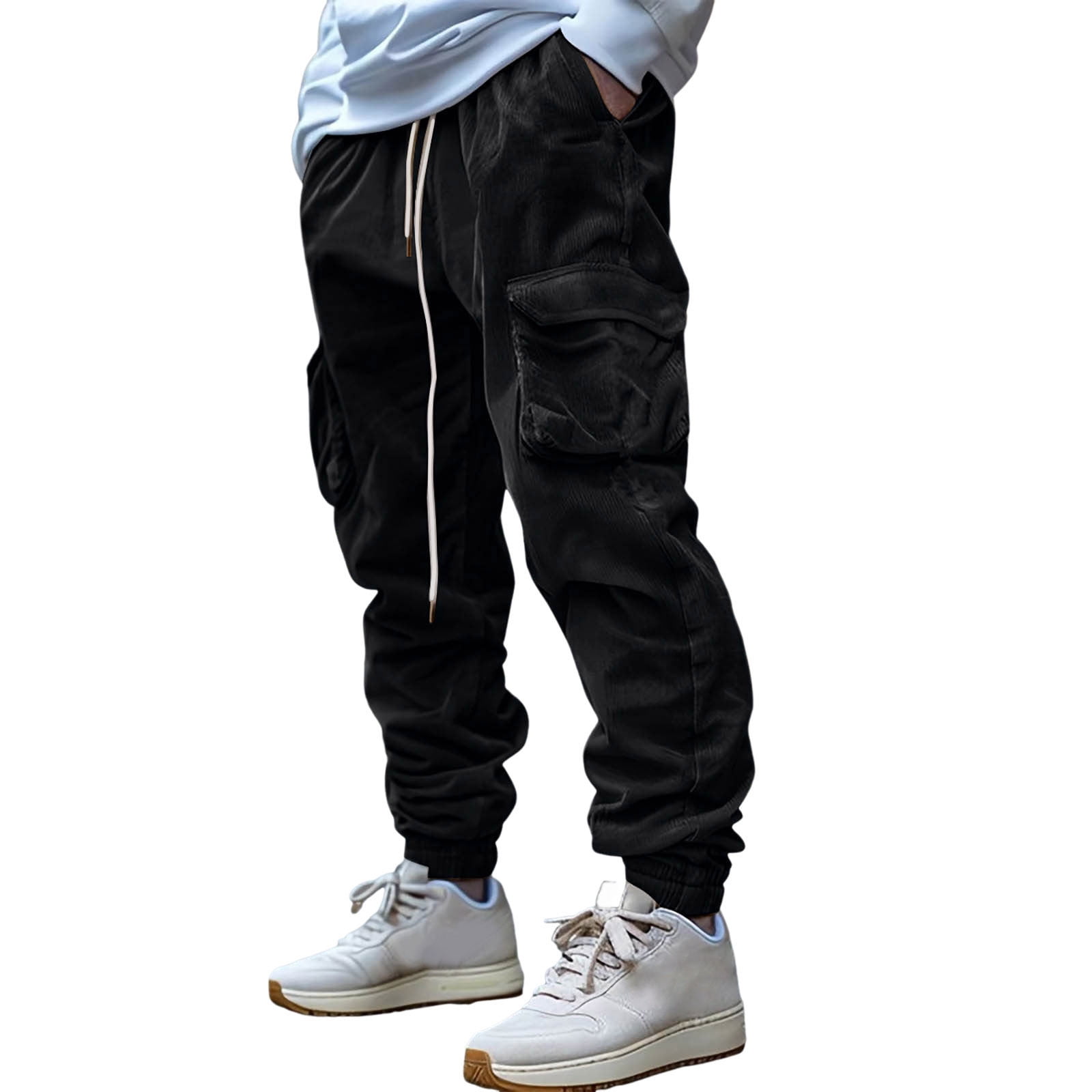 CAIVO Men's Corduroy Cargo Pants Retro Loose Fit Elastic Windproof ...
