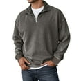 thumbnail image 1 of CAIVO Men's Washed Long Sleeve Lapel V-Neck Zipper Sweatshirt Long Sleeve Relaxed Fit Drop Shoulder Casual Pullover Tops Comfortable Breathable Soft Fabric Versatile Wear, 1 of 7