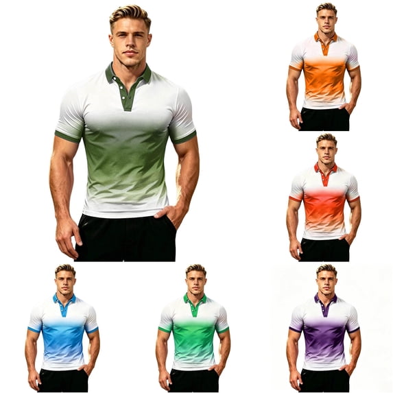 CAIVO Mens Polo Shirts Short Sleeve Casual Style For Everyday Wear Breathable Performance Knit Tops Classic Collar Modern Gradient Lapel Golf Stretchy , XL