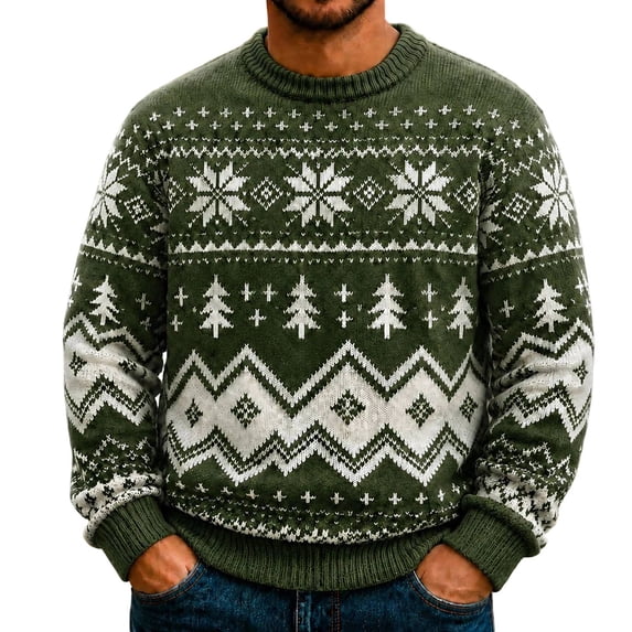 CAIVO Mens Vintage Geometric Pattern Knitted Sweatshirt Round Neck ...