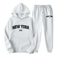 thumbnail image 1 of CAIVO Outfits Sets Women Letter Print Hoodie And Sweatpants Set Unisex New York Theme Casual Wear Comfortable Stylish Tracksuit With Christmas Winter Long Sleeve Leisure Tops Pants, 1 of 3