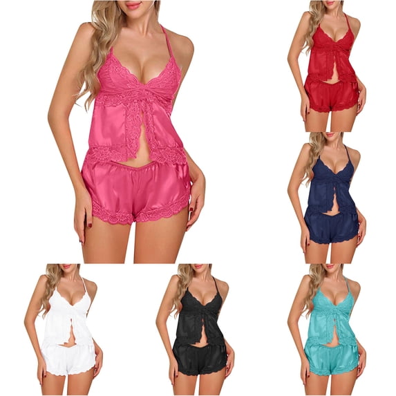 CAIVO Pajamas Set Womens Large Loose Tops With Shorts Lace Solid Color Cozy Set Home Clothes Breathable Homewear
