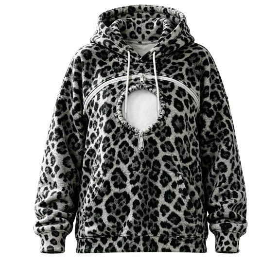 CAIVO Pet Carriers Hoodies, Leopard Print Hoodie For Carrying Small Cats And Dogs, Front Pouch Hooded Sweatshirt Pullover For Unisex Outdoor Walking Travel Long Sleeve Tops