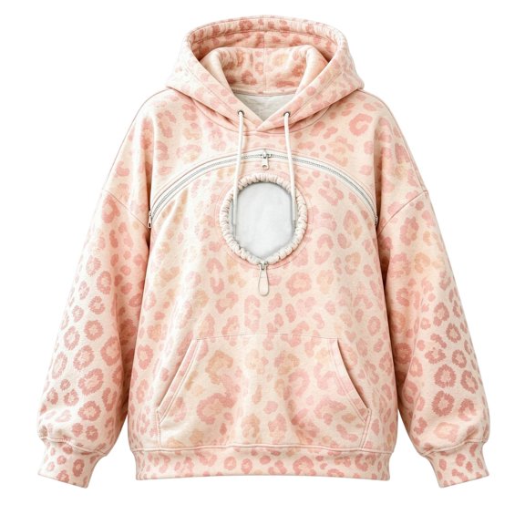 CAIVO Pet Carriers Hoodies, Leopard Print Hoodie For Carrying Small Cats And Dogs, Front Pouch Hooded Sweatshirt Pullover For Unisex Outdoor Walking Travel Long Sleeve Tops