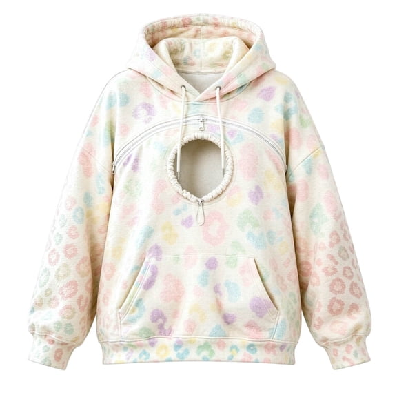 CAIVO Pet Carriers Hoodies, Leopard Print Hoodie For Carrying Small Cats And Dogs, Front Pouch Hooded Sweatshirt Pullover For Unisex Outdoor Walking Travel Long Sleeve Tops