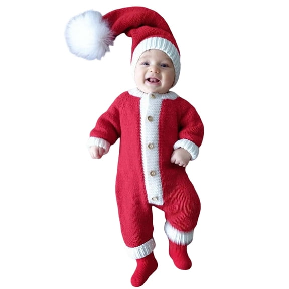 CAIVO Photo Onesie Jumpsuit Boys Knit Romper Jumpsuit Toddler Holiday Photoshoot Christmas Santa Festive Red Baby Dress Up Party Wear Cute Long Sleeve One-Pieces