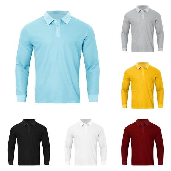 CAIVO Polo Shirts For Men Long Sleeve Lapel Shirt Casual Holiday Shirts Solid Color Classic Fit Golf Tops For Business , XXXL