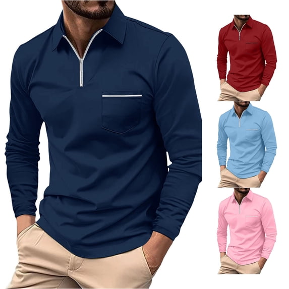 CAIVO Polo Shirts For Men Long Sleeve Solid Color Lapel Shirt Casual Holiday Shirts Classic Fit Golf Tops Stretchy , XXL