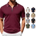 thumbnail image 1 of CAIVO Polo Shirts For Men Summer Casual Zip Shirts Short Sleeve Textured Knit Tops Slim Fit Lapel Solid Color Classic Fit Golf For Vacation , S, 1 of 5