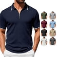 thumbnail image 1 of CAIVO Polo Shirts For Men Summer Casual Zip Shirts Short Sleeve Textured Knit Tops Slim Fit Lapel Solid Color Classic Fit Golf For Vacation , XXL, 1 of 5