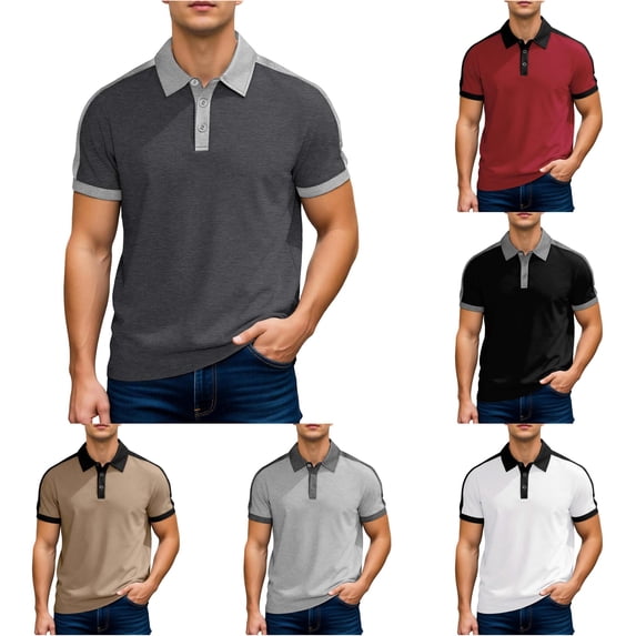 CAIVO Polo Shirts For Men Casual Summer Shirt Short Sleeve Breathable Blend Comfortable Relaxed Fit Twill Knit Collared Sport Tops Patchwork Lapel Classic Fit Golf For Business , M