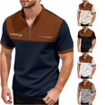 thumbnail image 1 of CAIVO Polo Shirts For Men Stylish Color Plaid Short Sleeve Shirt With Half Zip Stand Collar And Zippered Pocket Lapel Classic Fit Golf Tops For Business , XXL, 1 of 4