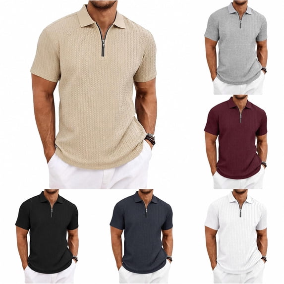 CAIVO Polo Shirts For Men Summer Short Sleeve Zipper Shirt Comfortable Casual Knit Tops With Collar For Outdoor Business Lapel Solid Color Classic Fit Golf For Vacation , XXXL