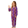 thumbnail image 1 of CAIVO Skull Printed Halloween 2 Piece Pajama Set Girls, Round Neck Long Sleeve Shirt With Matching Jogger Trousers, Kids Holiday Nightwear Loungewear, 1 of 4