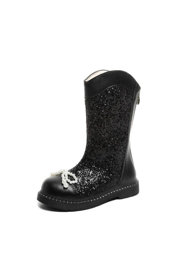 Sparkly Bow Winter Boots Girls Fashionable Sole Dressy Ankle Booties With Back Zipper Comfortable Casual Footwear Kids Breathable Shoes Solid Color Footwear