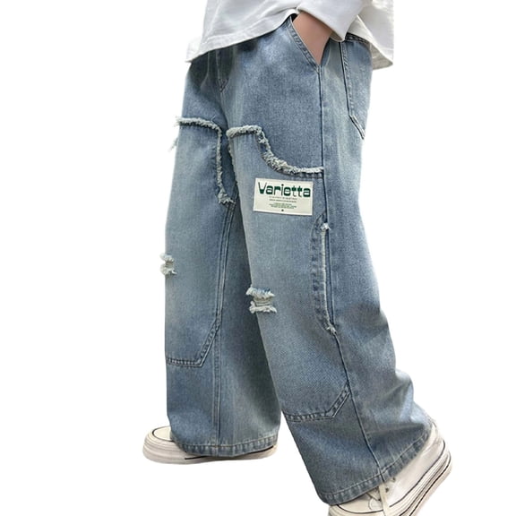 CAIVO Stylish Comfortable Straight Leg Pants For Boys Leisure Loose Fit Wide Leg Trousers Kids Big Boys Slacks Fashion Style Children Trendy Summer Leisure Bottoms