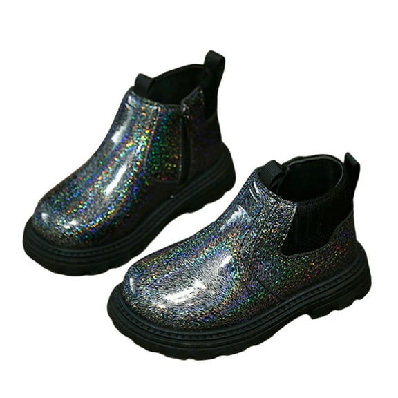 CAIVO Stylish Girls Ankle Boots Soft Sole Non- Glitter Lace Up Leather Booties Toddler Kids Winter Fashion Footwear Child Breathable Shoes Solid Color Footwear