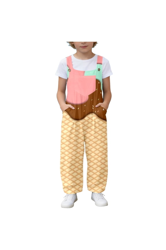 Stylish Ice Cream Print Blend Jumpsuit With Pocket Details Kids Toddlers Comfortable Everyday Romper For Family Outings Sleeveless Soft Onesie
