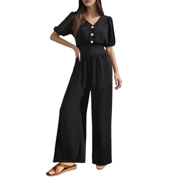 CAIVO Stylish Women Jumpsuit Onesie Casual Wear Slim Fit With Waist Cinching Versatile Design For Summer Autumn Solid Color Breathable Dailywear