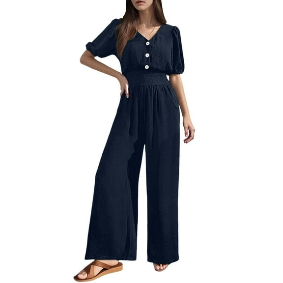 CAIVO Stylish Women Jumpsuit Onesie Casual Wear Slim Fit With Waist Cinching Versatile Design For Summer Autumn Solid Color Stylish Dailywear