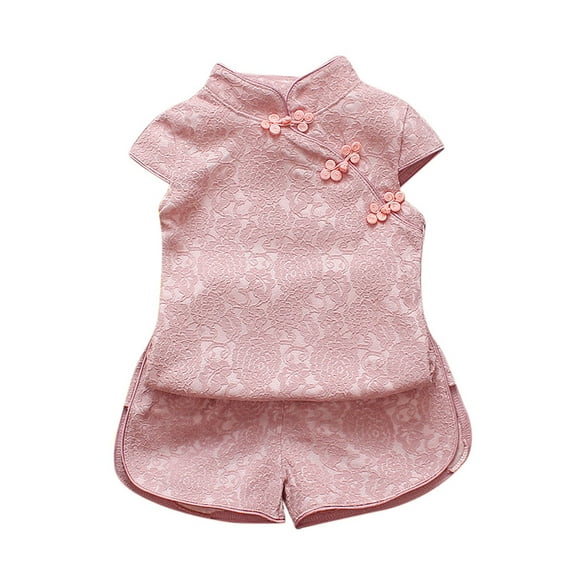 CAIVO Summer Flower Cheongsam Kid Children Dress Skirt Tang Suit Cute Toddler Kids Traditional Dress Leisure Daily Wear