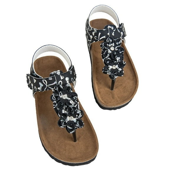CAIVO Summer Girls Large Sized Casual Open Toe Floral On Cork Lightweight Beach Sandals Flip Flops Party Dress Shoes Kids Holiday Celebrations