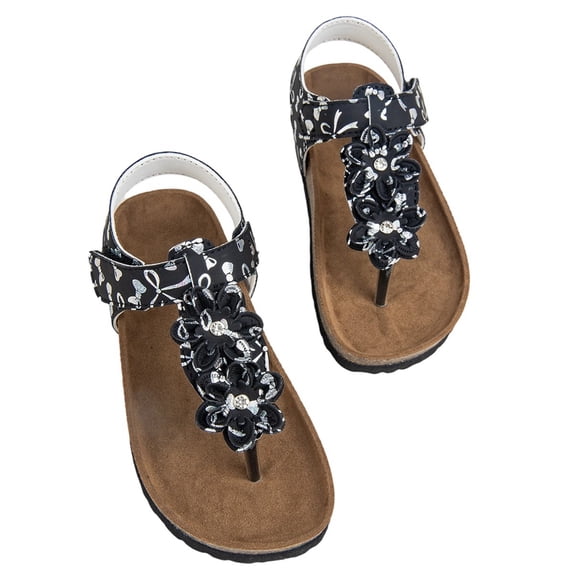 CAIVO Summer Shoes Girls Large Sized Casual Open Toe Floral On Cork Lightweight Beach Sandals Flip Flops Holiday Solid Color Sandals Versatile Footwear