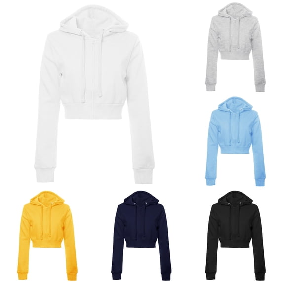 CAIVO Sweatshirts Women Cropped Zip Up Hoodie Soft Lightweight Adjustable Drawstring Ribbed Hem Solid Color Long Sleeve Y2K Hooded Jacket Casual Streetwear Outerwear Holiday Tops