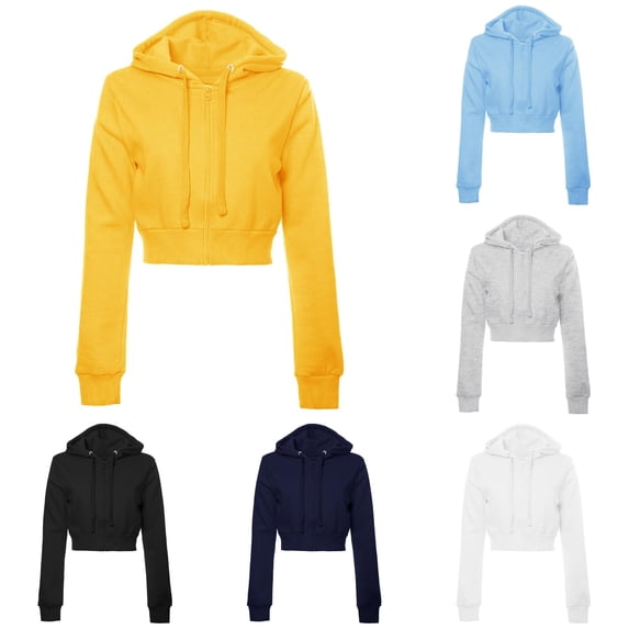 CAIVO Sweatshirts Women Cropped Zip Up Hoodie Soft Lightweight Adjustable Drawstring Ribbed Hem Solid Color Long Sleeve Y2K Hooded Jacket Casual Streetwear Outerwear Fashionable Tops