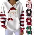 thumbnail image 1 of CAIVO Sweatshirts Women Ribbed Hoodie Soft Comfort Adjustable Drawstring Front Pocket Cute Santa Face Print Striped Sleeve Patchwork Pullover Hoodie Christmas Holiday Casual Streetwear Holiday Tops, 1 of 4