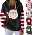 thumbnail image 1 of CAIVO Sweatshirts Women Ribbed Hoodie Soft Comfort Adjustable Drawstring Front Pocket Cute Santa Face Print Striped Sleeve Patchwork Pullover Hoodie Christmas Holiday Casual Streetwear Versatile Tops, 1 of 4