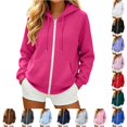 thumbnail image 1 of CAIVO Sweatshirts Women Zip Up Hoodie Soft Comfort Adjustable Drawstring Front Pocket Solid Color Raglan Seam Full Zip Hooded Jacket Basic Minimalist Daily Streetwear Outerwear Boho Long Sleeve Tops, 1 of 4