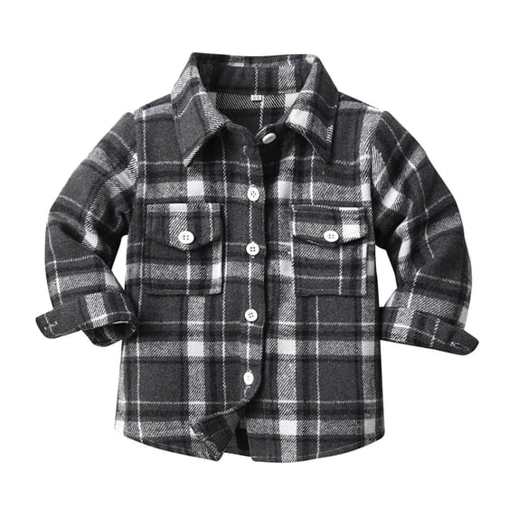 CAIVO Toddler Boys Girls Plaid Jacket Turndown Collar Button Front Long Sleeve, Thick Plaid Overshirt Outerwear, Vintage Check Shacket for Autumn Daily Holiday Coats