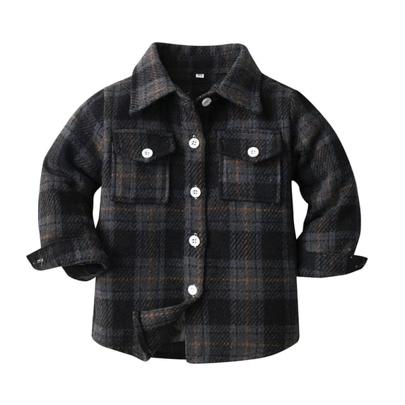 CAIVO Toddler Boys Girls Plaid Jacket Turndown Collar Button Front Long Sleeve, Thick Plaid Overshirt Outerwear, Vintage Check Shacket for Autumn Daily Stylish Coats