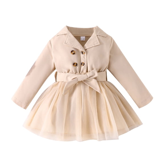 CAIVO Toddler Children Girls Long Sleeve Bowknot Button Dresses Tulle Dress Sundress Cozy Daily Wear