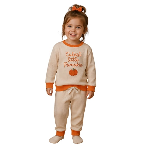 CAIVO Toddler Girl Fall Pumpkin Outfit Sets Long Sleeve Sweatshirt Jogger Pants Set Cute Pumpkin Halloween Kids 2 Piece Clothing Set