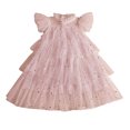 thumbnail image 1 of CAIVO Toddler Girls Fly Sleeve Star Paillette Princess Dress Dance Party Ruffles Dresses Sundress Stylish Child Daily Wear, 1 of 4