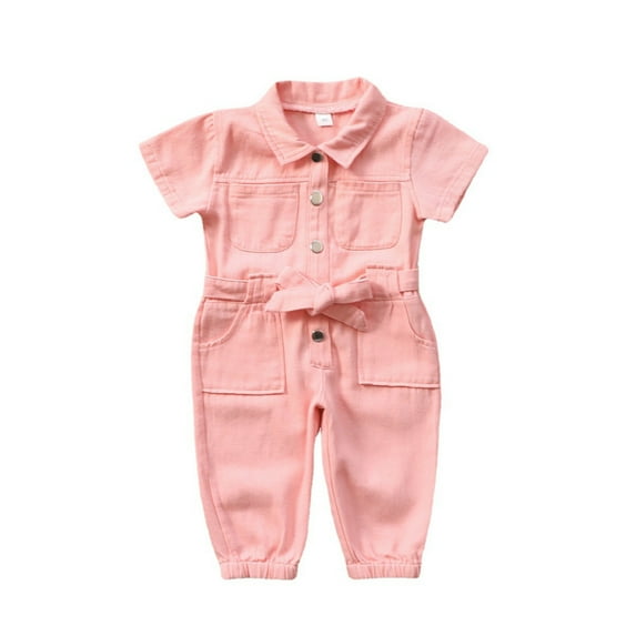 CAIVO Toddler Girls Short Sleeve Solid Color Jeans Jumpsuit Fashion Outwear For Children Clothes Fashionable Daily Wear