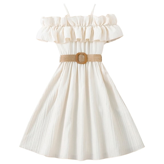 CAIVO Toddler Girls Sleeveless Solid Color Princess Dress Square Collar Dance Party Dresses Sundress Boho Child Daily Wear