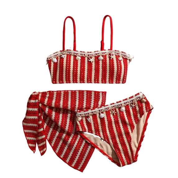 CAIVO Toddler Girls Swimsuit Swimwear Cute Three Piece Bikini Sets Kids Square Neck Spaghetti Strap Top With Shorts And Coverup Skirt Beach Summer Pool Party Bathing Suit