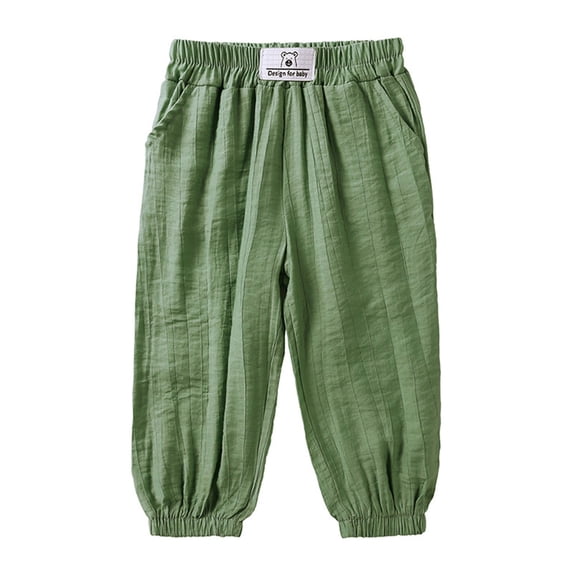 CAIVO Toddler Kids Boy Girl Casual Basic Plain Soft Trousers Baby Summer Fall Comfy Linen Pants Soft Child Daily Wear