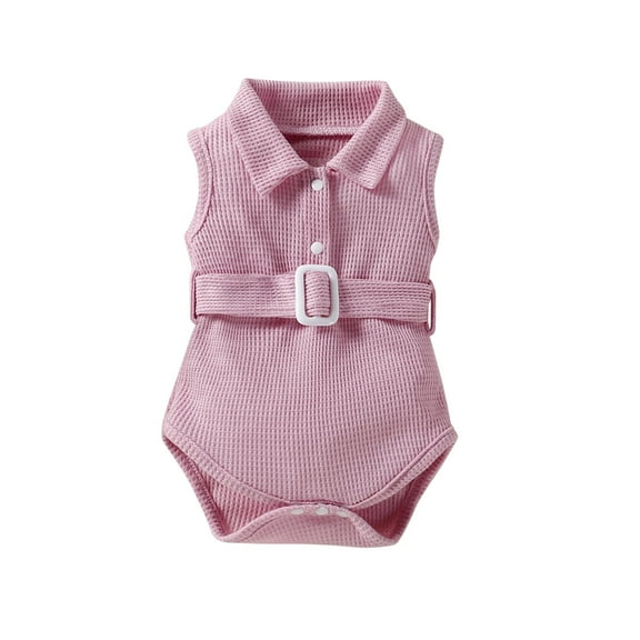 CAIVO Toddler Kids Girls Cute Solid Color Sleeveless O-Neck Romper Jumpsuit Belt Cloths Soft Child Daily Wear