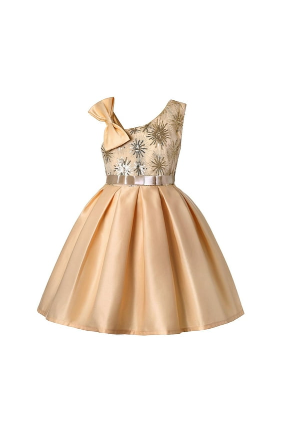 Toddler Kids Girls Prints Sleeveless Party Hoilday Slash Neck Frocks Court Style Bowknot Dress Princess Clothes Classic Child Daily Wear