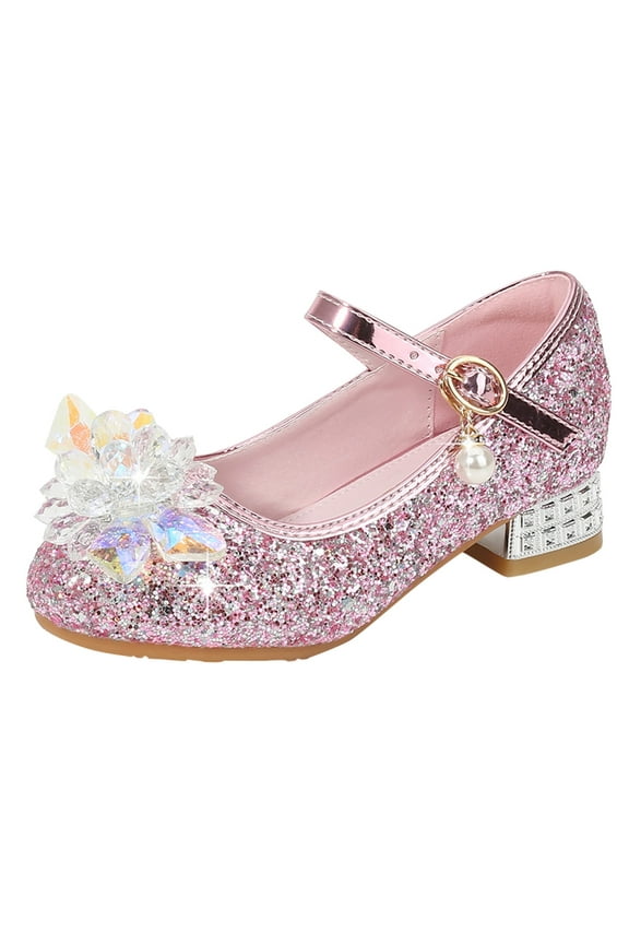 Toddler Little Kid Girls Dress Pumps Glitter Sequins Princess Flower Low Heels Party Show Dance Shoes Rhinestone Sandals Adorable Dress Shoes Kids Summer Celebrations