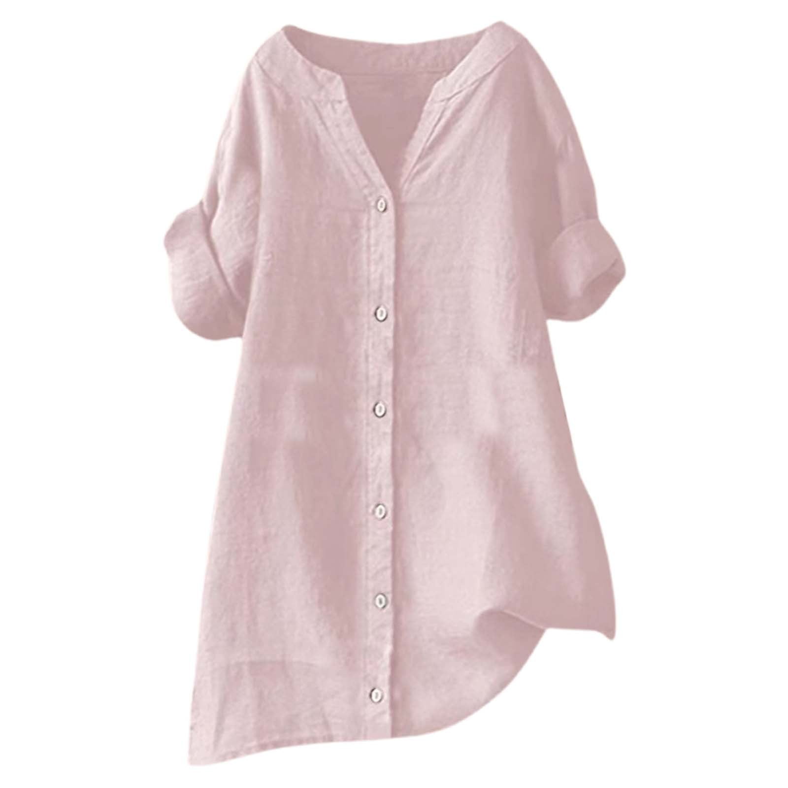 Solid Color Button Ups CAIVO Trendy Women's Shirts Everyday Wear 3/4 Sleeve Solid Color Button ...